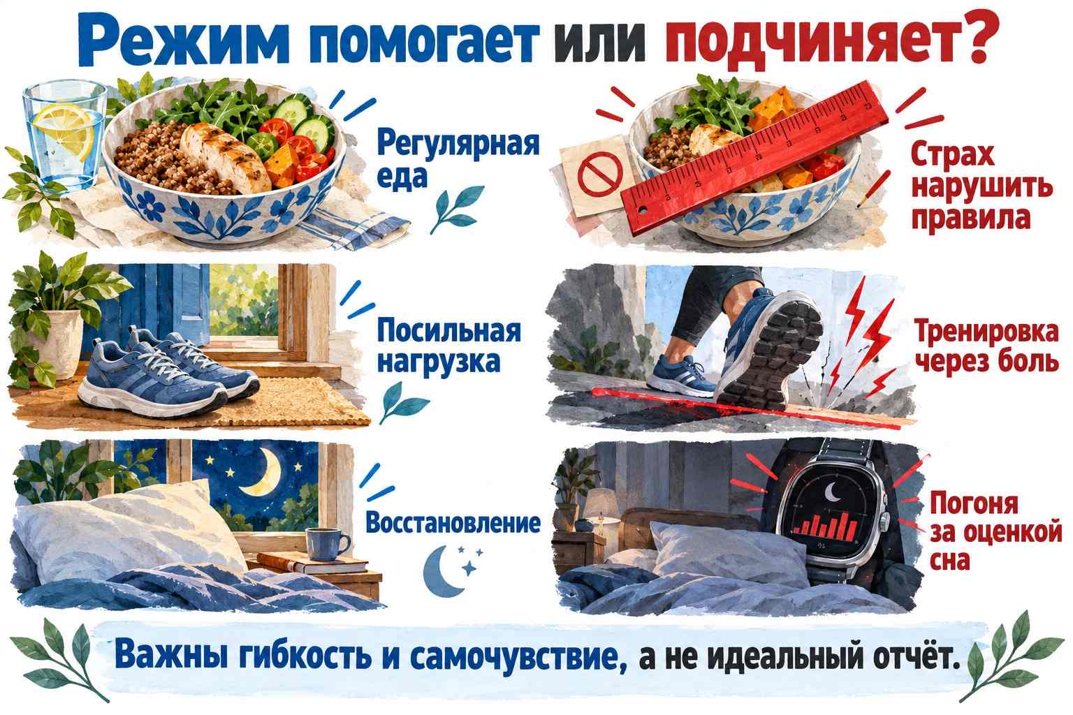Поддерживающий режим или тревожный ритуал Различия полезного режима и жёсткого контроля еды, сна и движения