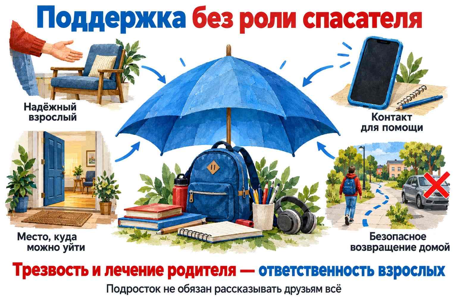 Безопасная поддержка без обязанности спасать родителя Опоры безопасности для подростка в семье с зависимостью