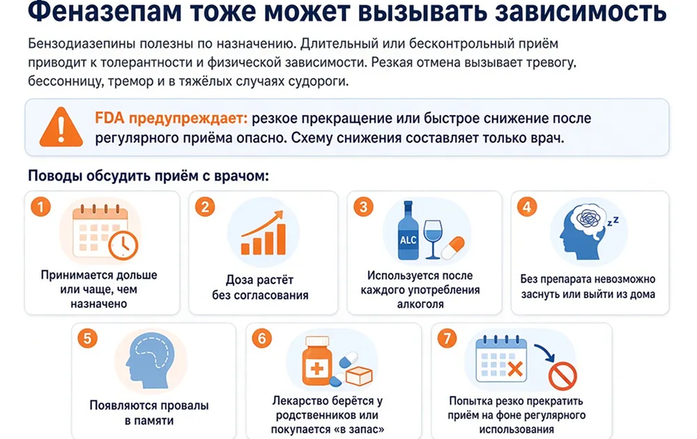 Инфографика о зависимости от феназепама